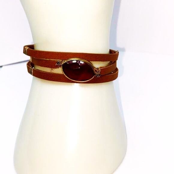 Faux-Leather Rhinestone Adjustable Bracelet - Picture 1 of 5